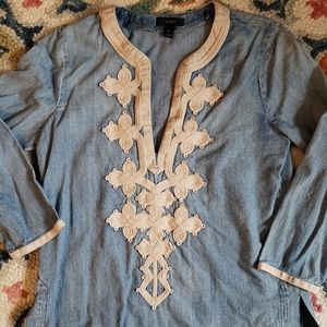 J Crew Denim + Ornate Petite Blouse